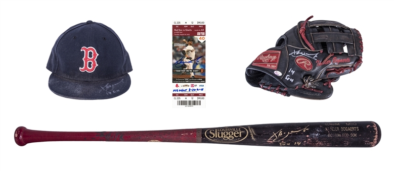 2014 Xander Bogaerts Rookie Season Game Used and Signed Collection of 4 Items Including Glove, Bat, Hat and MLB Debut Ticket from 8-20-2013 (Anderson LOA)